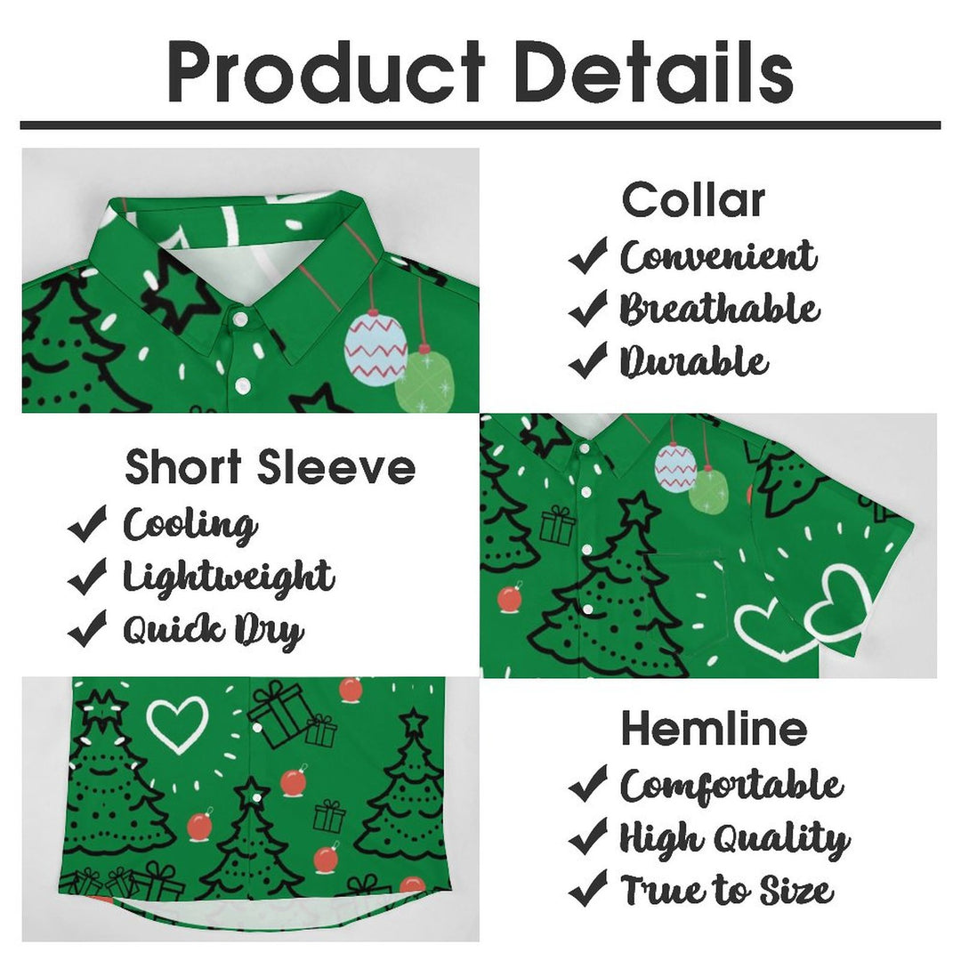 Christmas Themed Casual Chest Pocket Short Sleeved Shirt 2309000877
