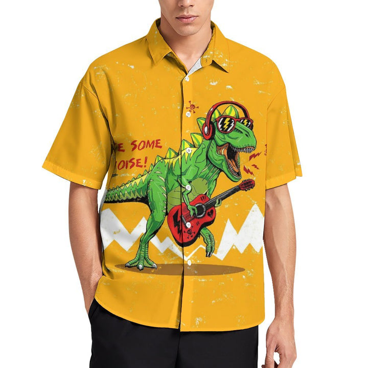 Casual Dinosaur Print Chest Pocket Short Sleeved Shirt 2309000712