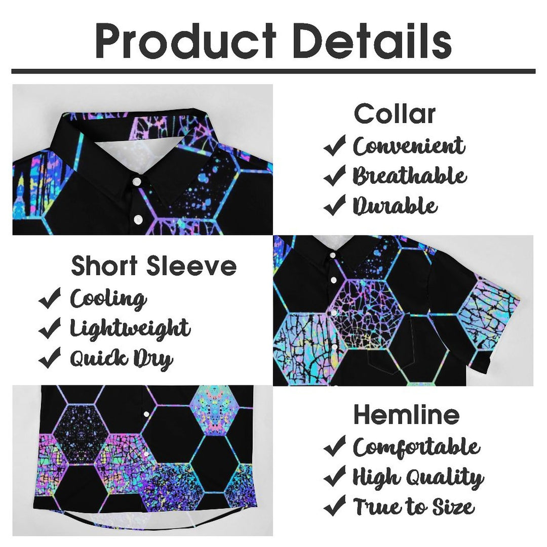 Geometric Casual Chest Pocket Short Sleeve Shirt 2309000418