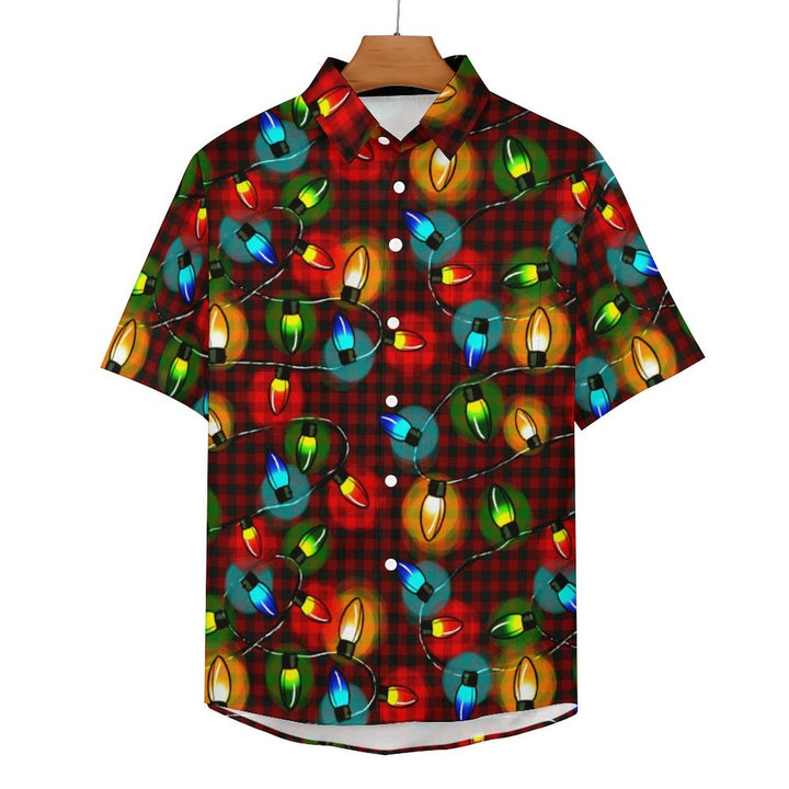 Christmas Decorated Chest Pocket Short Sleeve Casual Shirt 2311000132