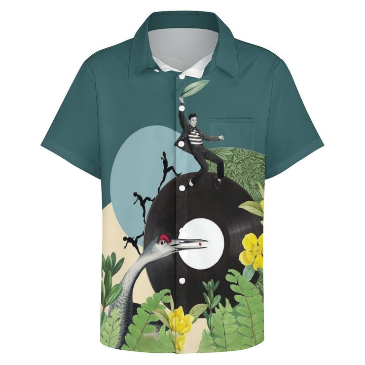 Casual Music Printed Chest Pocket Short Sleeve Shirt 2309000522