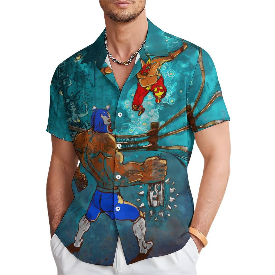 Men's Mexican Cultural Gladiator Casual Short Sleeve Shirt 2312000467