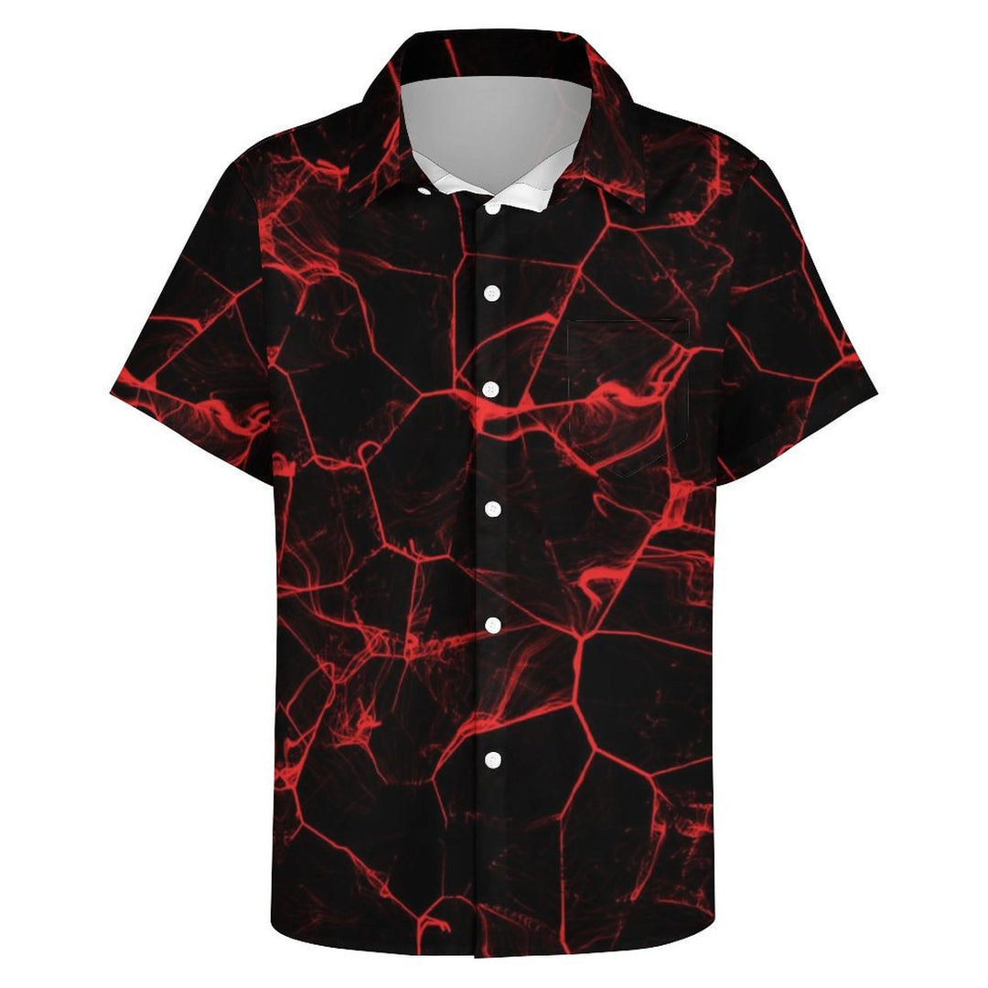 Men's Red Textured Print Casual Fashion Short Sleeve Shirt 2307101279