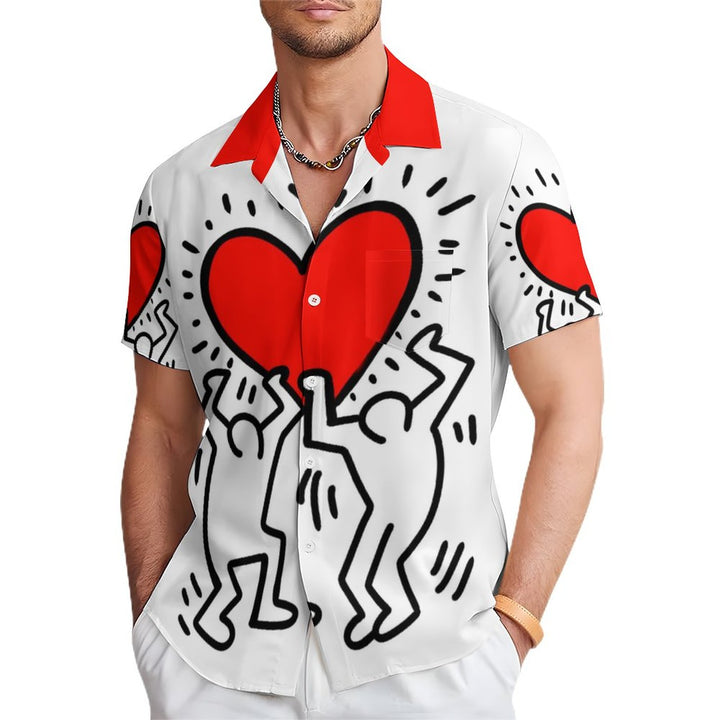 Men's Valentine's Day Print Casual Short Sleeve Shirt 2311000427