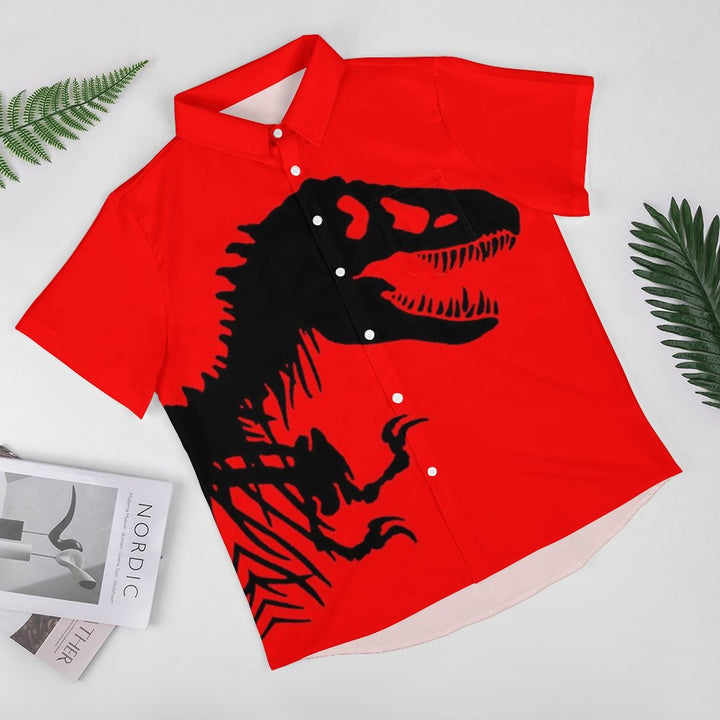 Casual Dinosaur Bone Print Chest Pocket Short Sleeve Shirt 2309000641