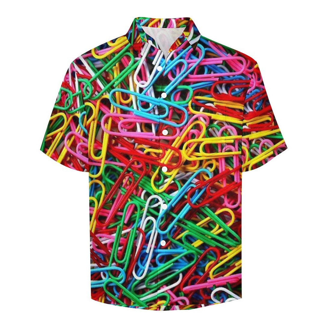 Men's Colorful Paperclip Print Casual Short Sleeve Shirt 2310000979
