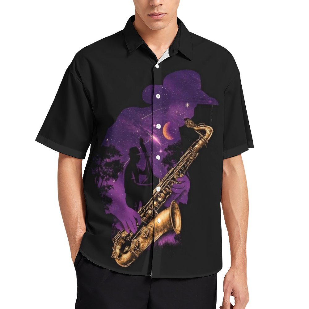 Men's  Music Casual Print Chest Pocket Short Sleeve Shirt 2309000459