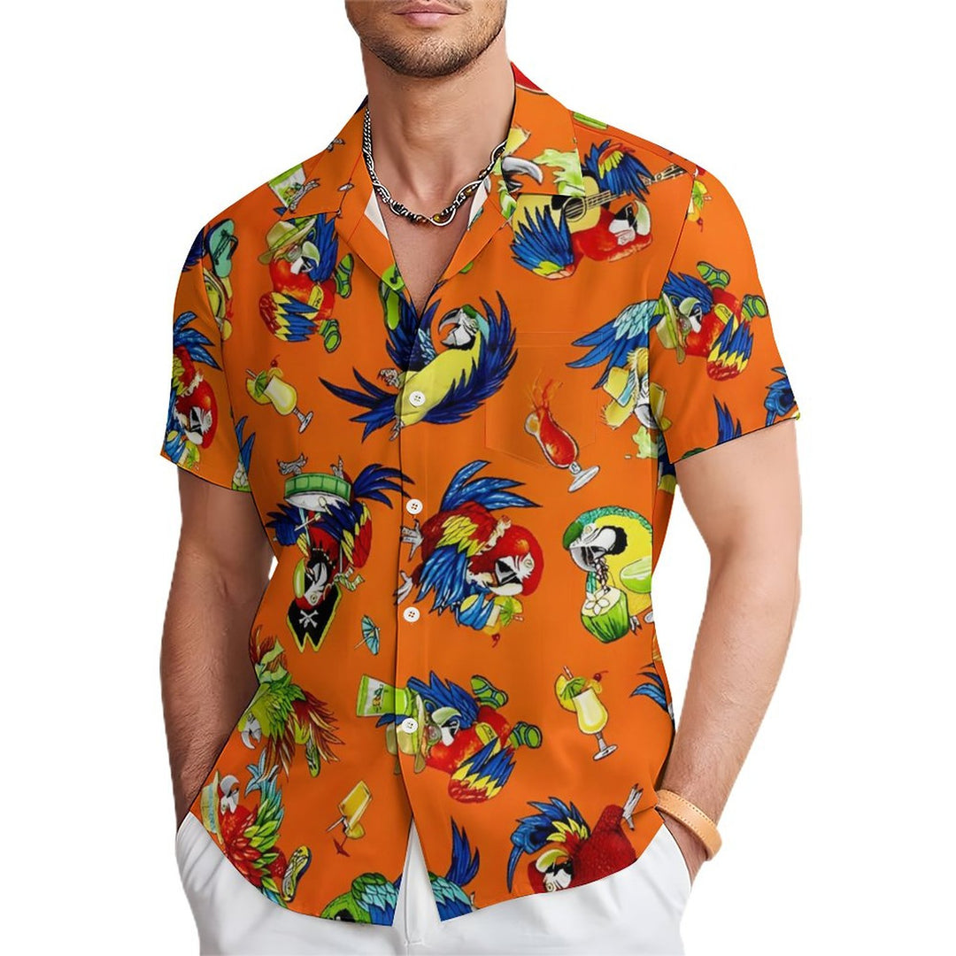 Parrot Chest Pocket Short Sleeve Hawaiian Shirt 2401000018
