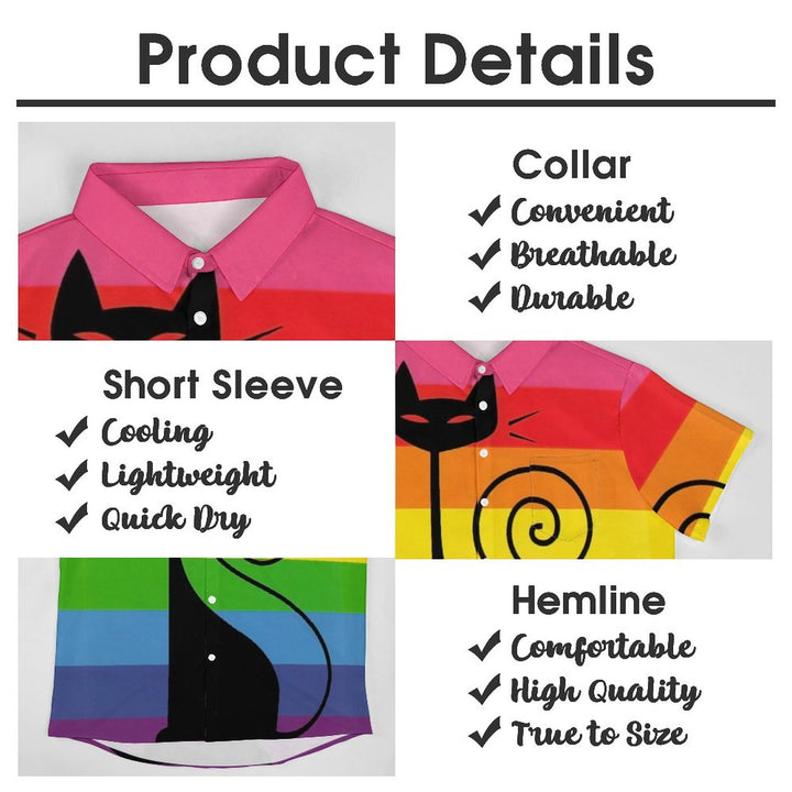 Cat Casual Chest Pocket Short Sleeved Shirt 2309000882