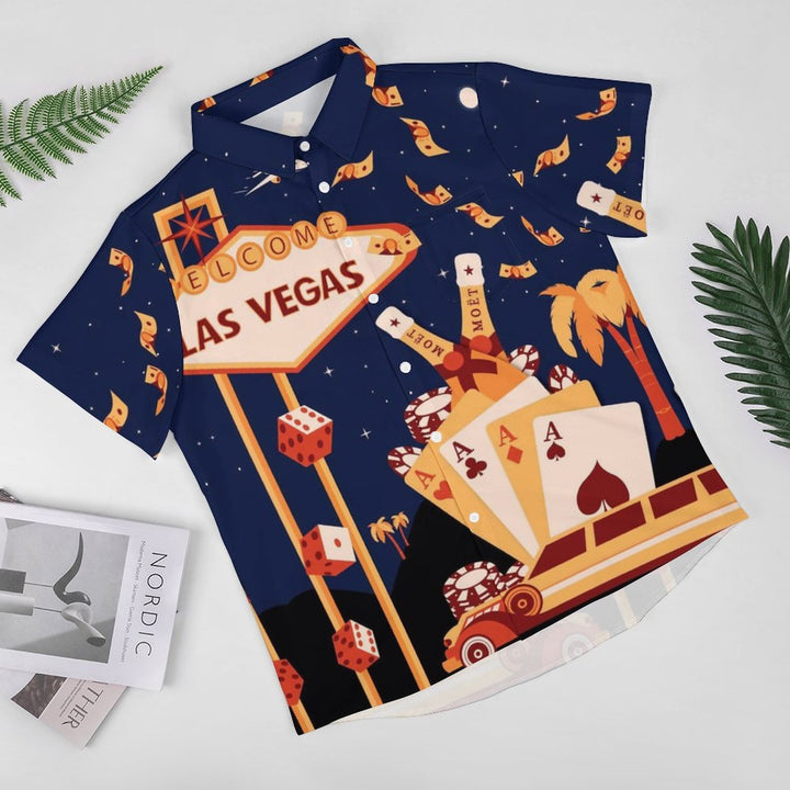 Las Vegas Casual Print Chest Pocket Short Sleeved Shirt 2309000815