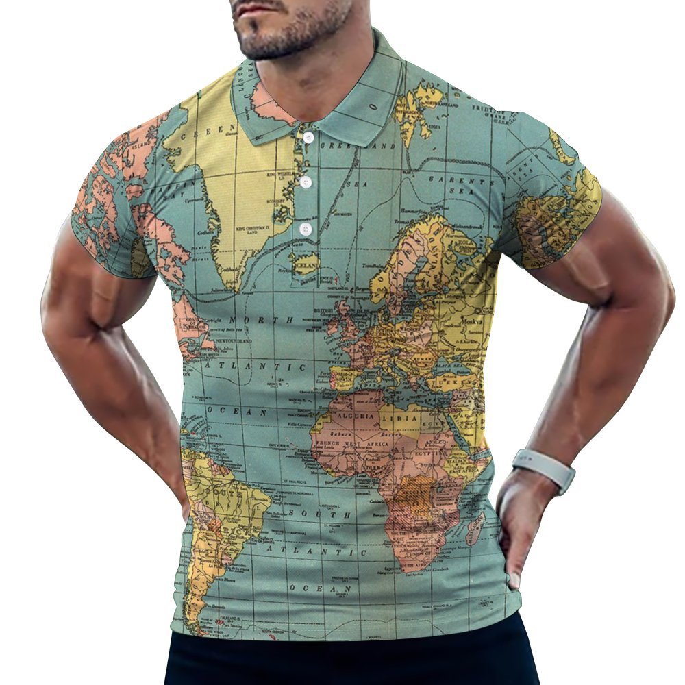 Mens button short sleeved full printed Polo shirt 2310000017