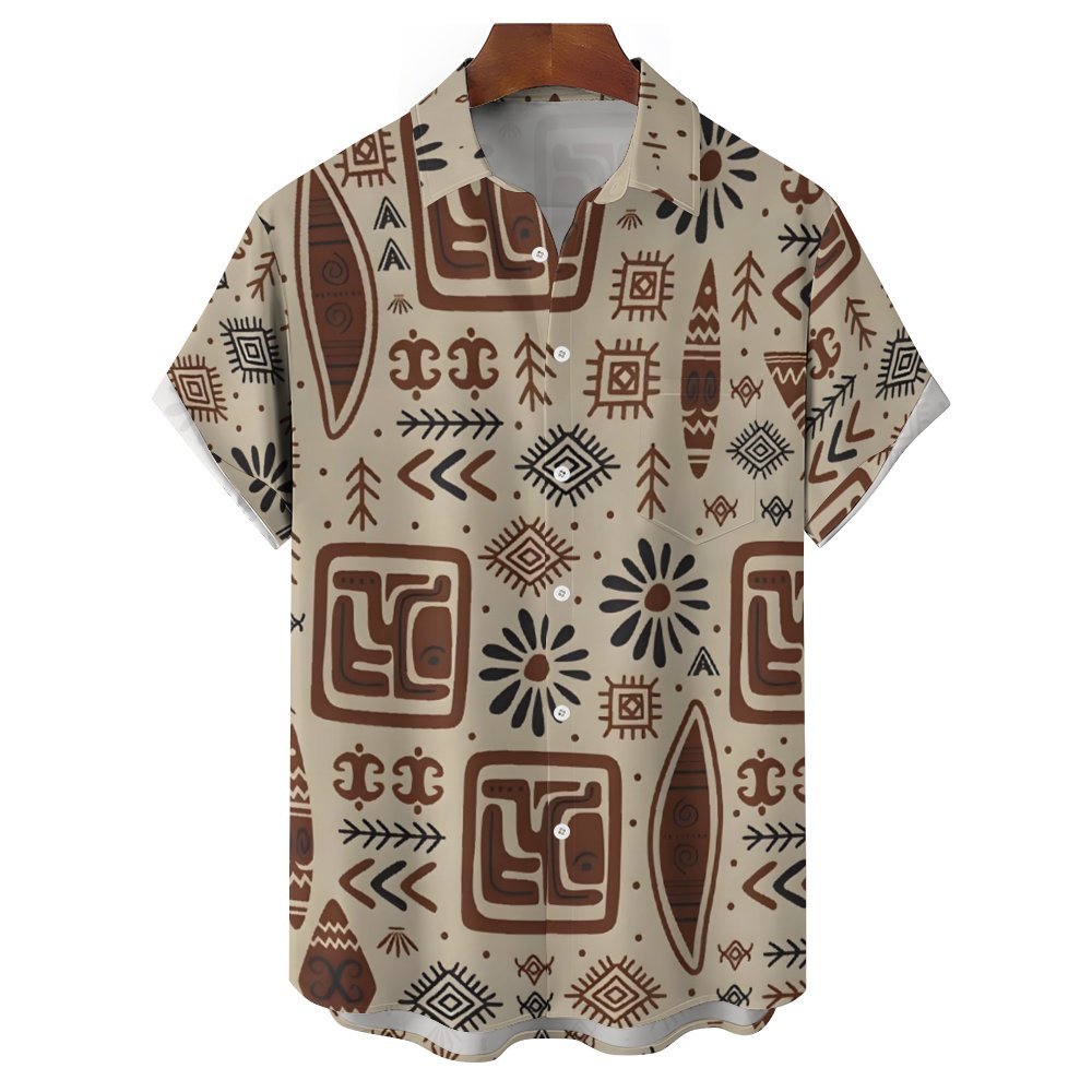 Tribal Pattern Retro Casual Short Sleeved Shirt 2311000182