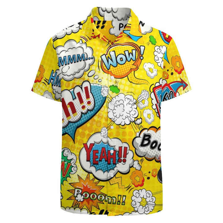 Comic Yellow Casual Fashion Chest Pocket Short Sleeve Shirt 2307101610