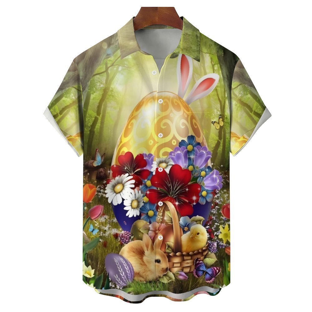 Men's Easter Bunny Egg Casual Short Sleeve Shirt 2312000347