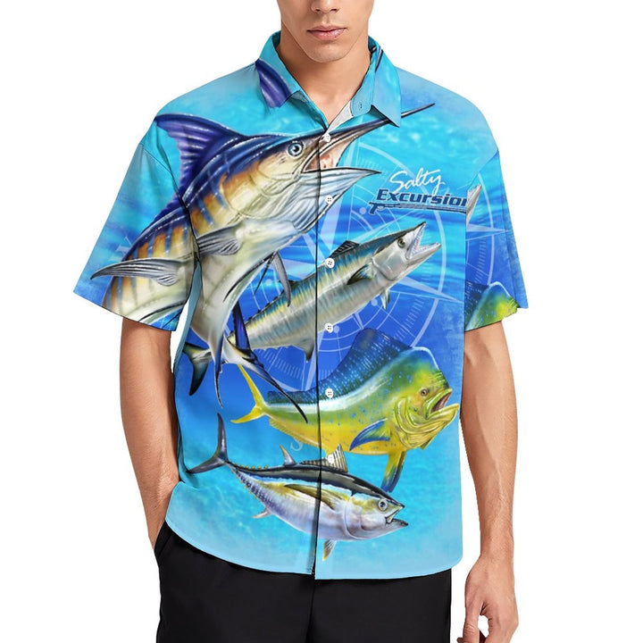 Men's Ocean Alphabet Fish Print Vacation Shirt 2306101863