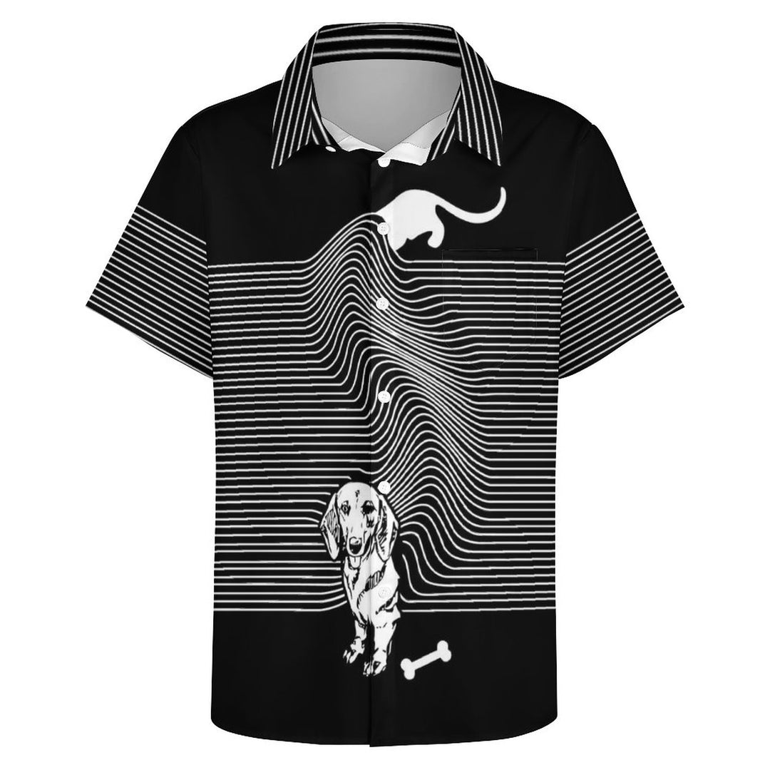 Fun Dachshund Dog Casual Chest Pocket Short Sleeve Shirt 2309000855