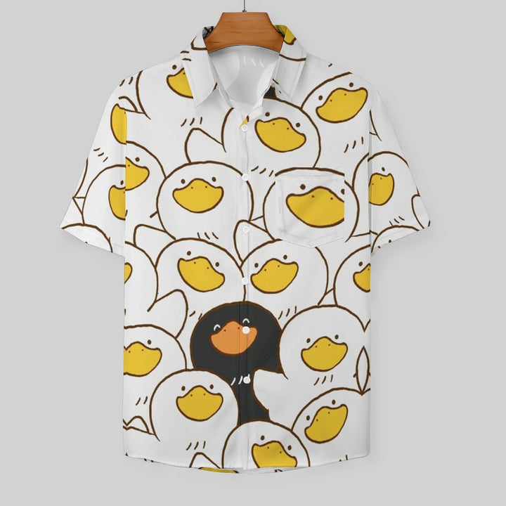 Men's Duckling Print Casual Fashion Short Sleeve Shirt 2307101459