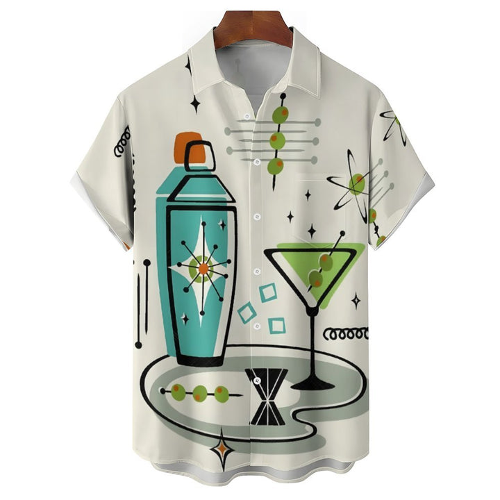 Men's Geometric Wine Glass Casual Short Sleeved Shirt 2311000141