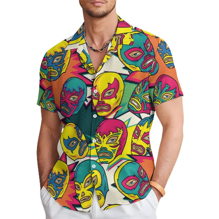 Mexican Culture Gladiator Mask Casual Short Sleeve Shirt 2312000457