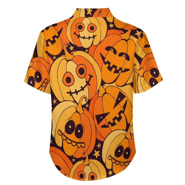 Men's Halloween Pumpkin Print Casual Fashion Short Sleeve Shirt 2307101457