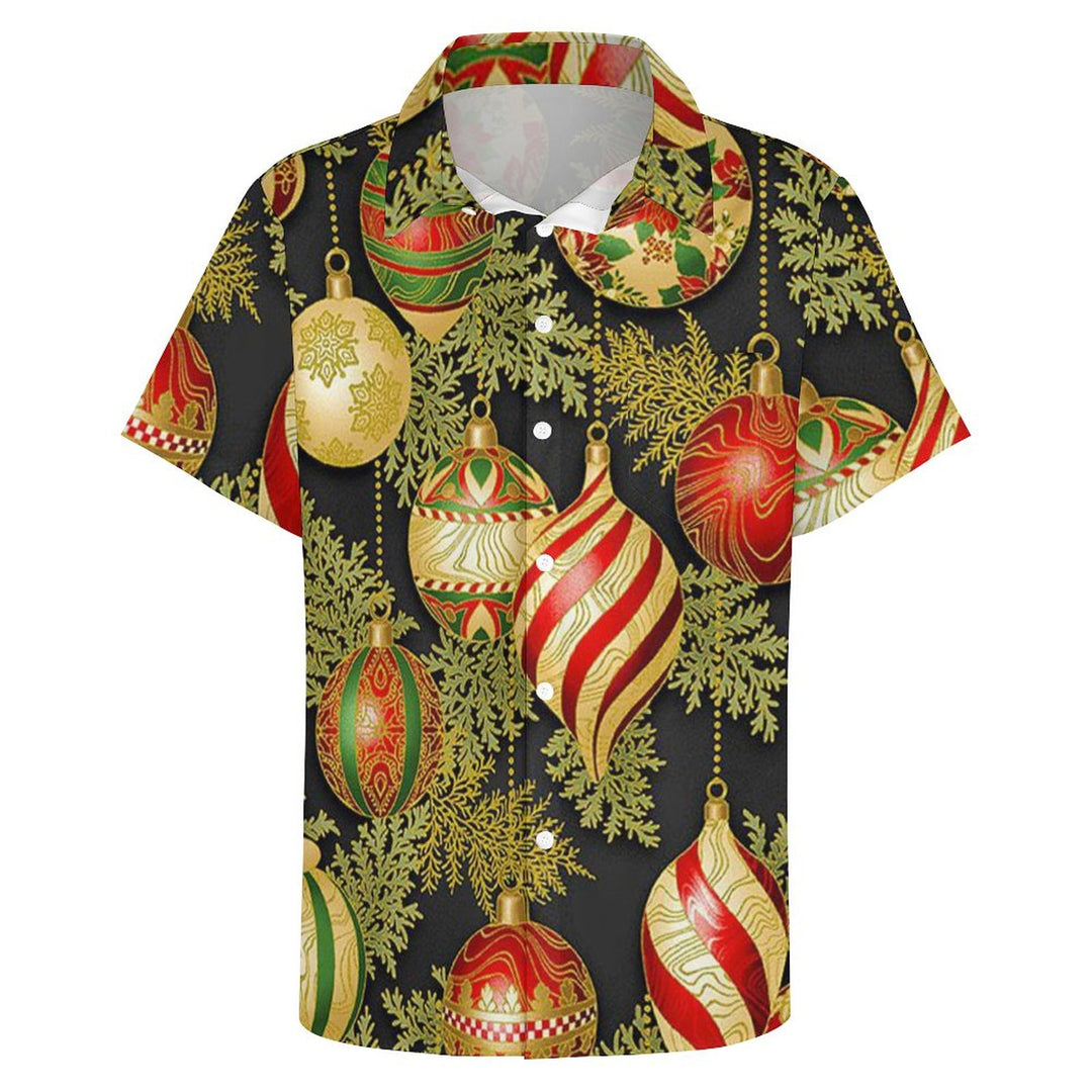 Men's Christmas Ball Print Casual Short Sleeve Shirt 2311000246