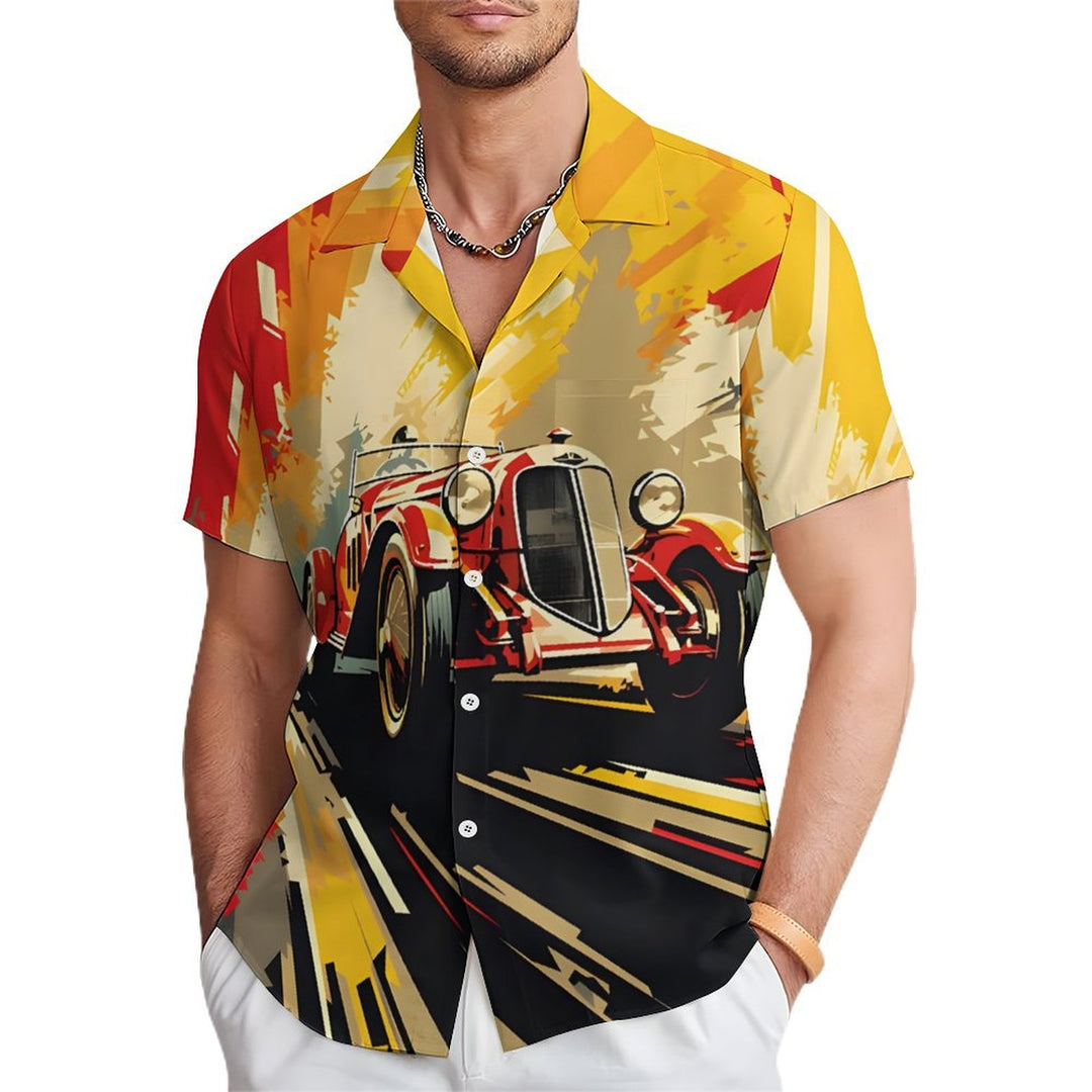 Men's Retro Car Print Casual Short Sleeve Shirt 2401000335