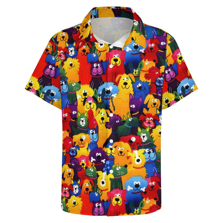 Men's Colorful Dog Casual Short Sleeve Shirt 2311000241