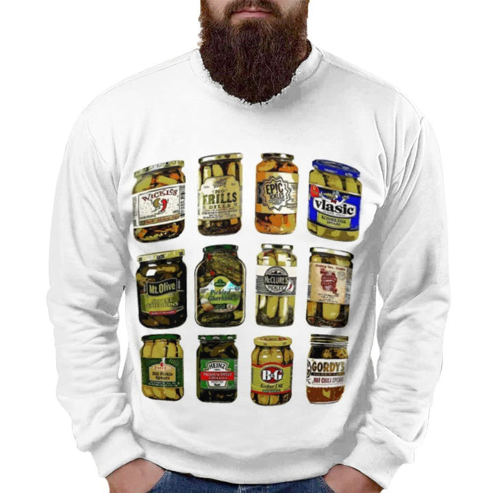 Unisex Casual Pickle Jar Print Pullover Sweatshirt 2309000163