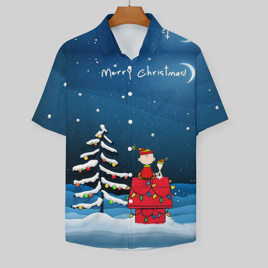 Men's  Christmas Holiday Cartoon Blue Shirt 2311000012