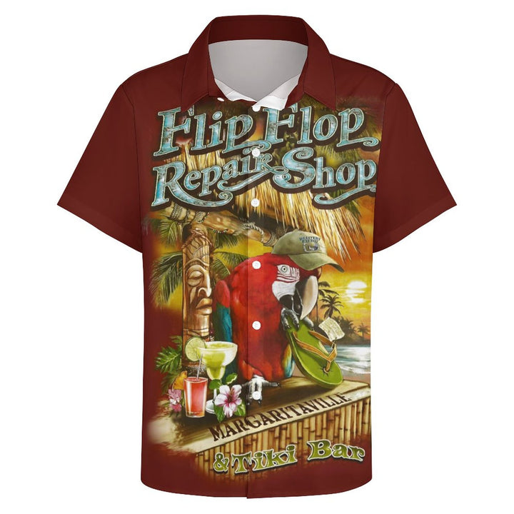 Men's Hawaiian Parrot Tiki Parrot Casual Short Sleeve Shirt 2312000318