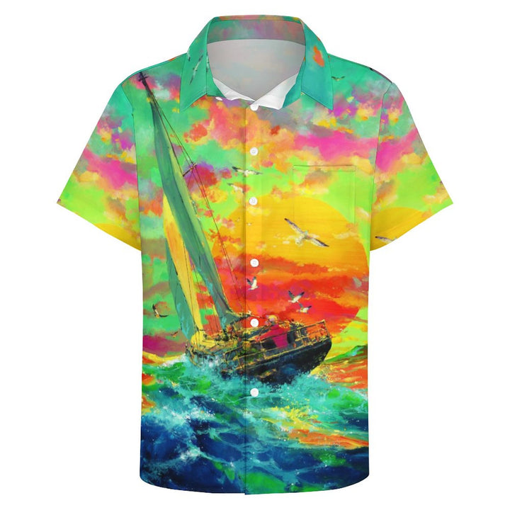 Sea Sailing Casual Chest Pocket Short Sleeve Shirt 2309000225