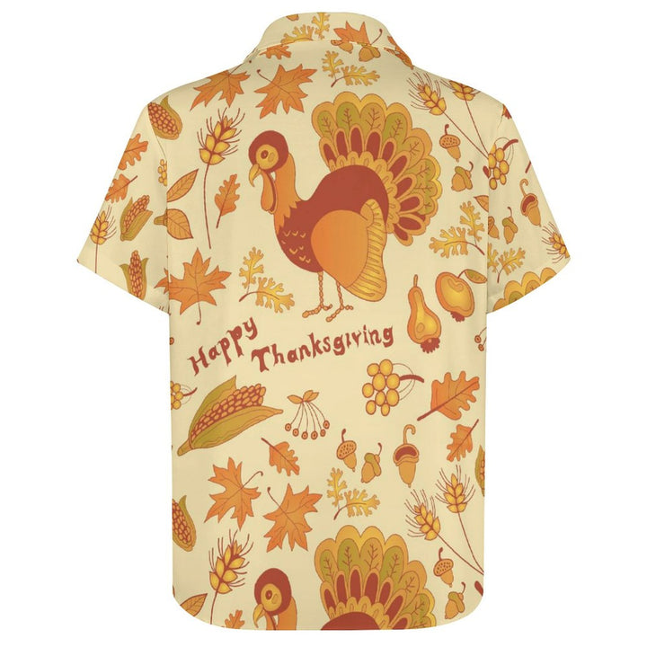 Happy Thanksgiving Casual Printed Chest Pocket Short Sleeve Shirt 2309000477