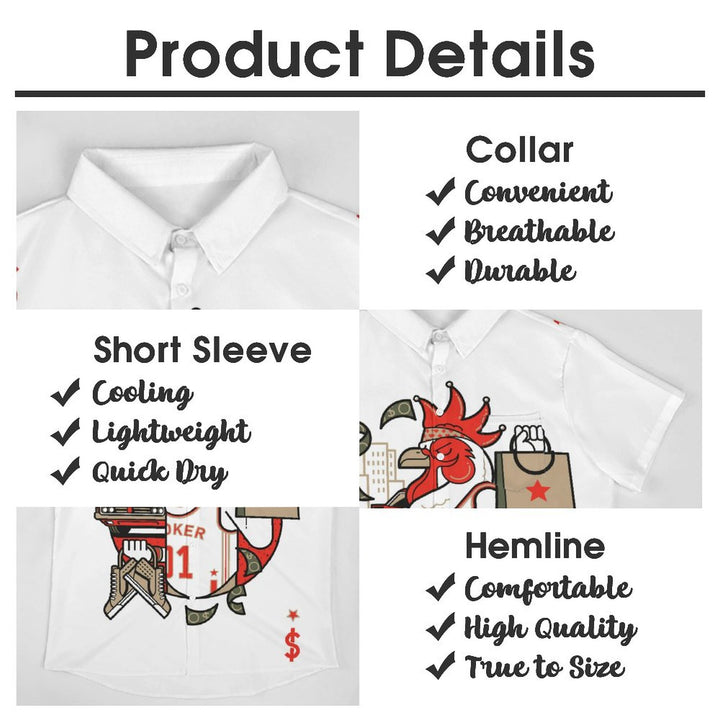 Casual Poker Animal Print Chest Pocket Short Sleeve Shirt 2309000828