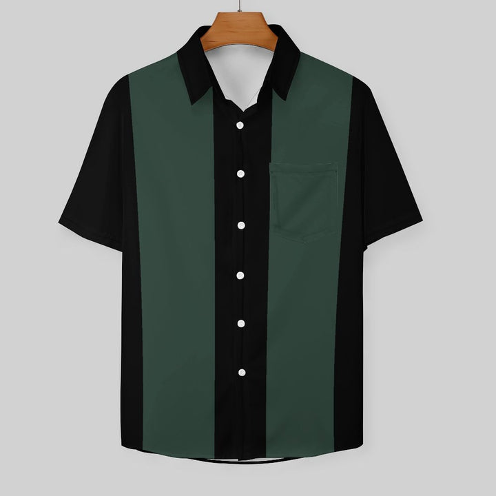 Men's Retro 50s Style Black Green Classic Bowling Shirt Short Sleeve Shirt 2307100640