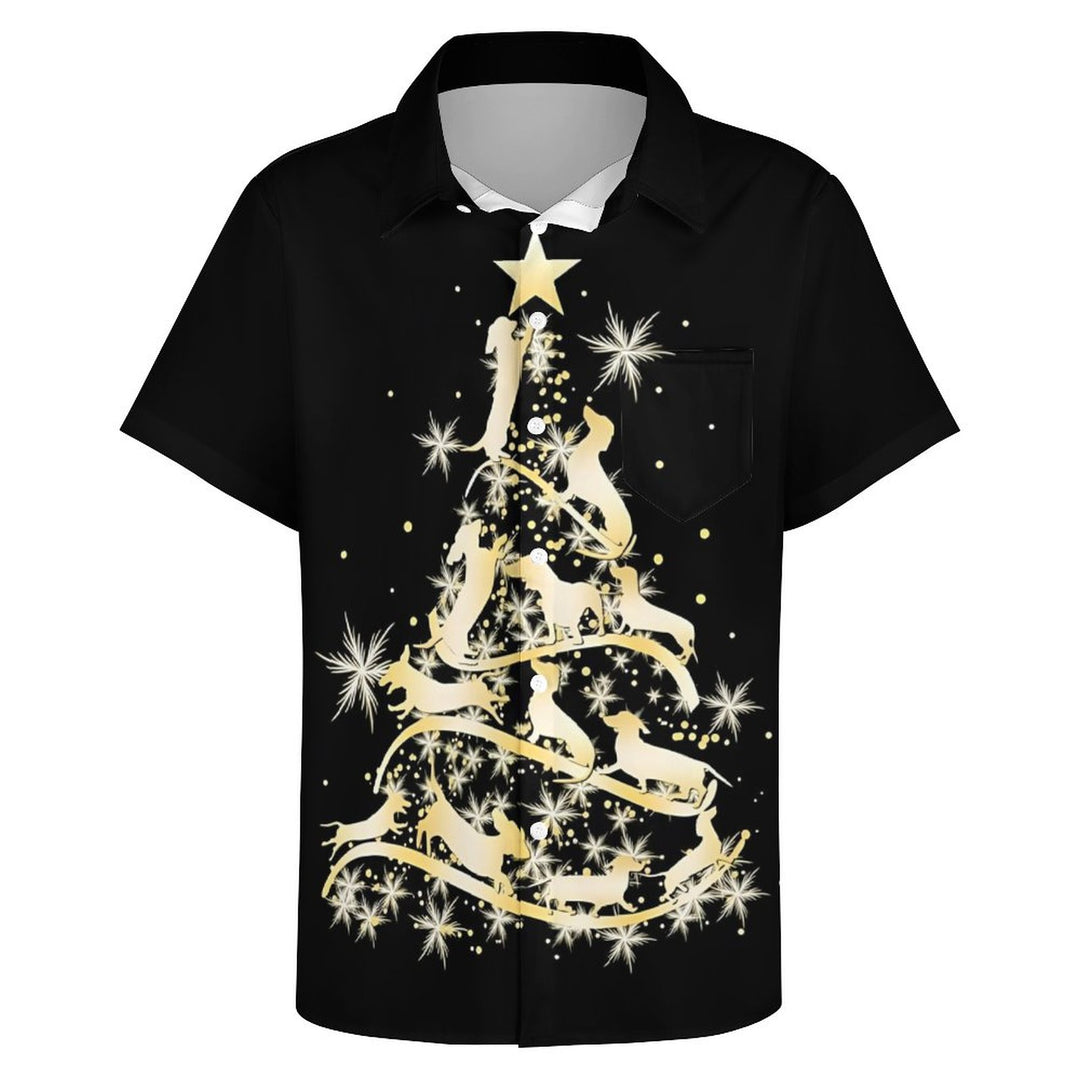 Sausage Dog Christmas Tree Casual Short Sleeve Shirt 2311000420