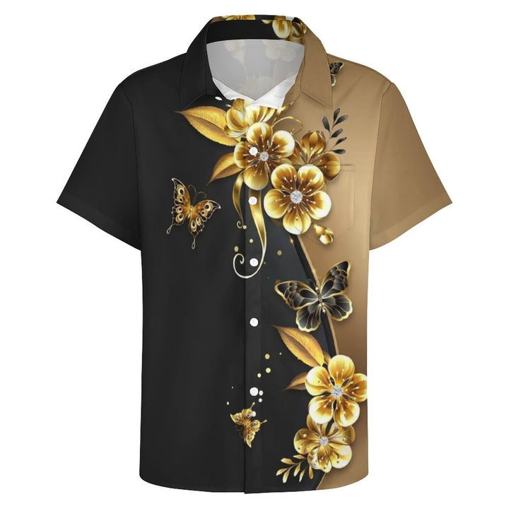 Casual Floral Print Chest Pocket Short Sleeved Shirt 2309000814