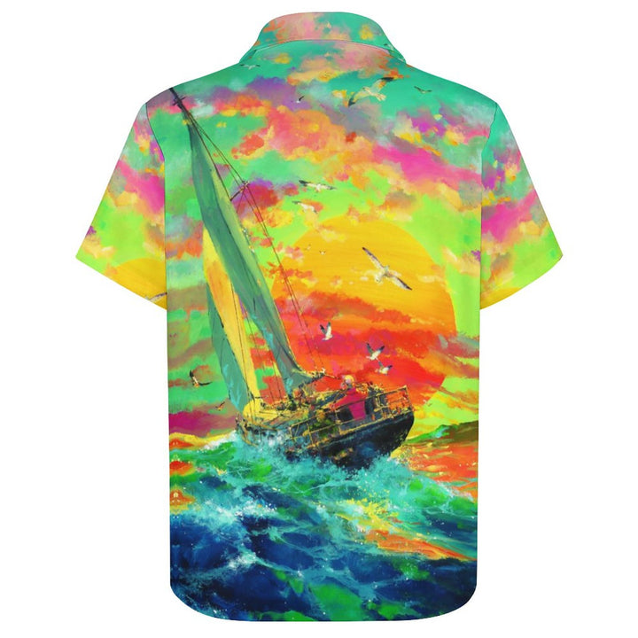 Sea Sailing Casual Chest Pocket Short Sleeve Shirt 2309000225