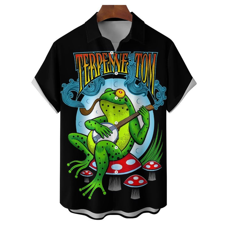 Men's Play and Sing Frog Casual Short Sleeve Shirt 2312000501