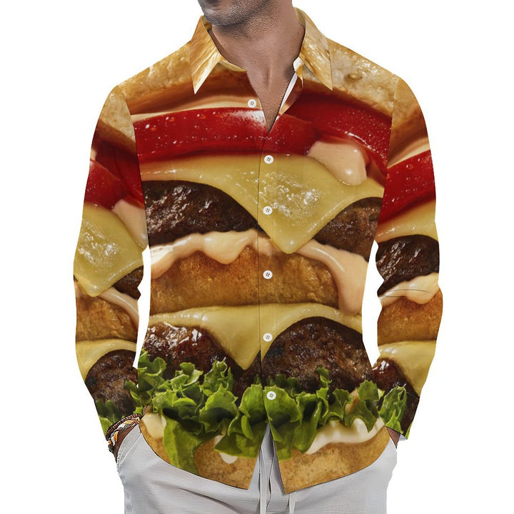 Men's Casual Hamburger Printed Long Sleeve Shirt 2401000057