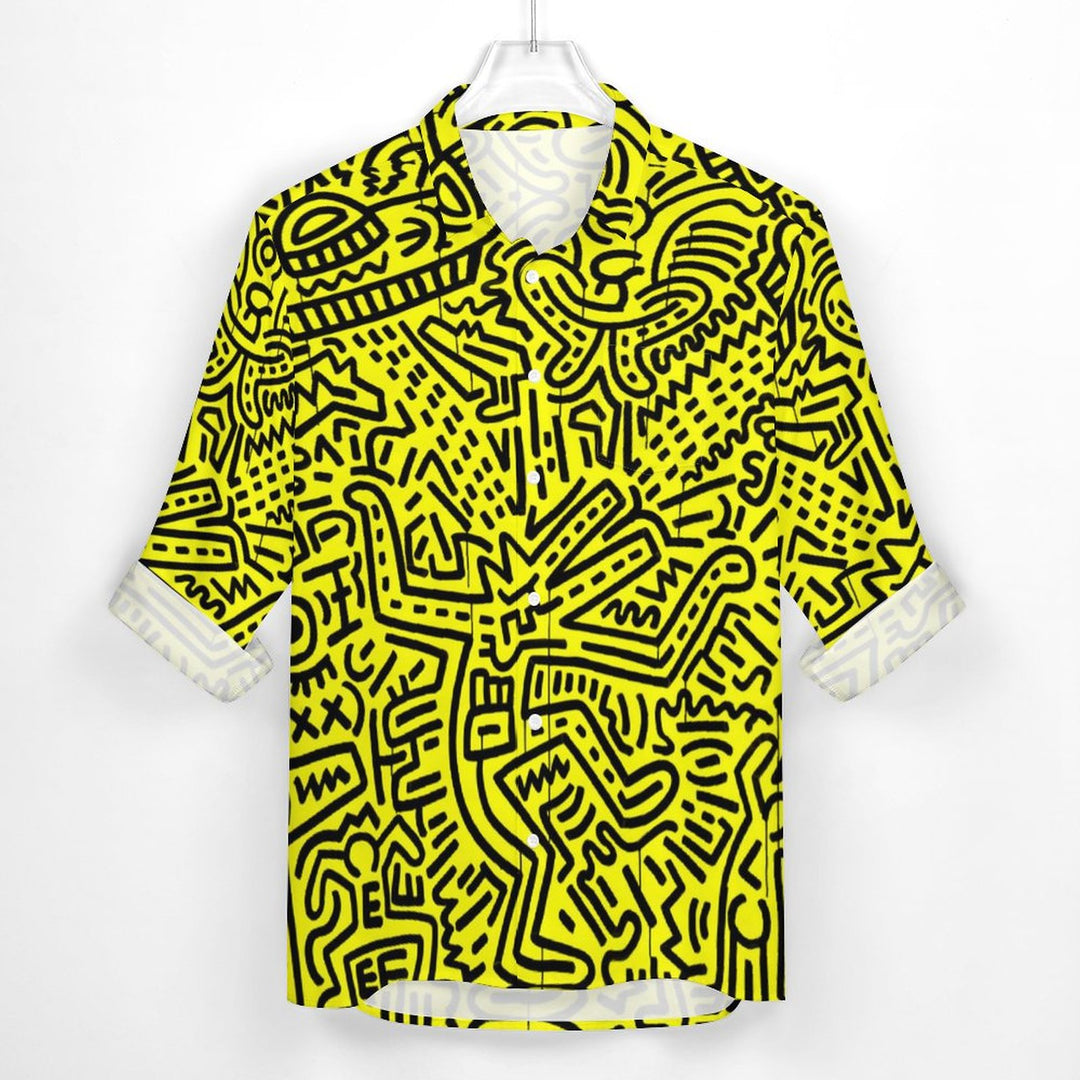 Men's Line Drawing Print Casual Fashion Long Sleeve Shirt 2307101524