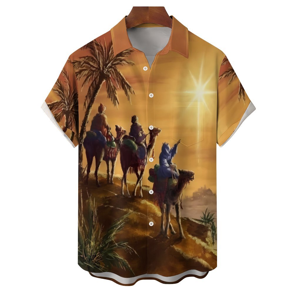 Men's Three Kings Day Casual Short Sleeve Shirt 2312000049