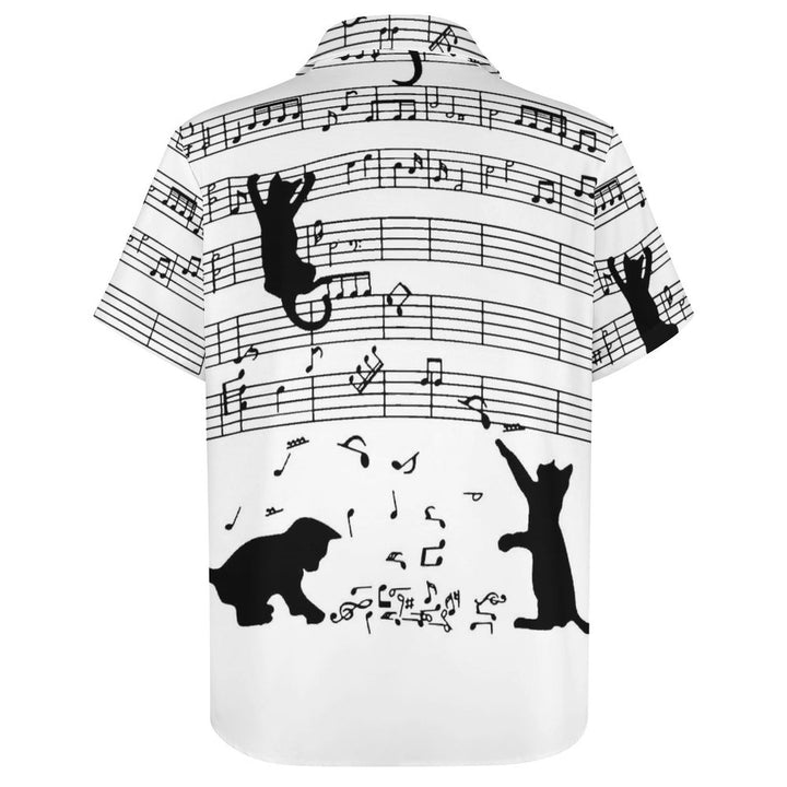 Casual Music Symbol Printed Chest Pocket Short Sleeved Shirt 2309000770