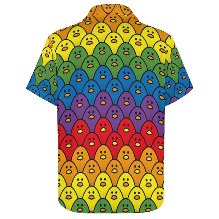 Men's Rainbow Chick Print Casual Short Sleeve Shirt 2306103345