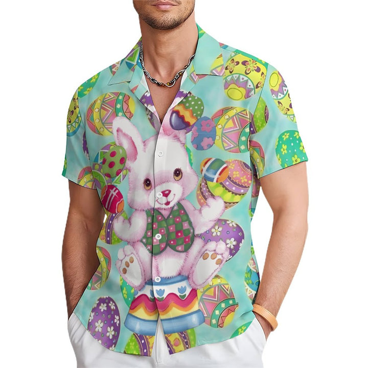 Men's Easter Bunny Eggs Casual Short Sleeve Shirt 2312000060