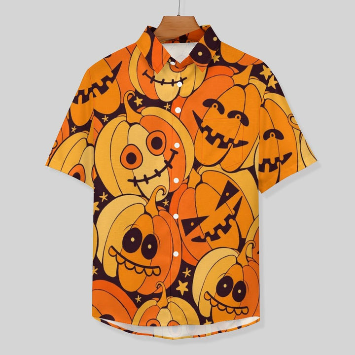 Men's Halloween Pumpkin Print Casual Fashion Short Sleeve Shirt 2307101457