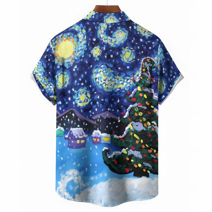 Holiday Blue Men's Hawaiian Shirt Star Art Cartoon Casual Short Sleeve Shirt 2311000239