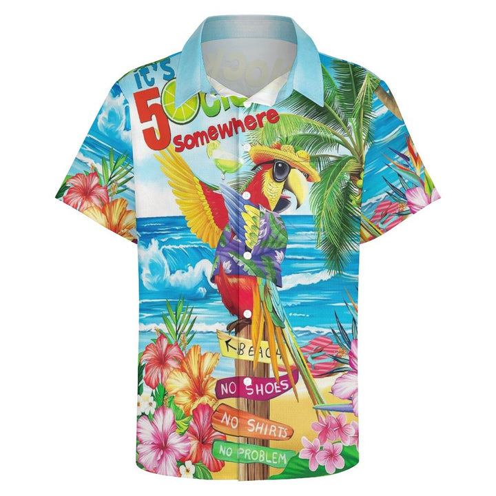 Parrot Vacation Casual Chest Pocket Short Sleeve Shirt 2308101093
