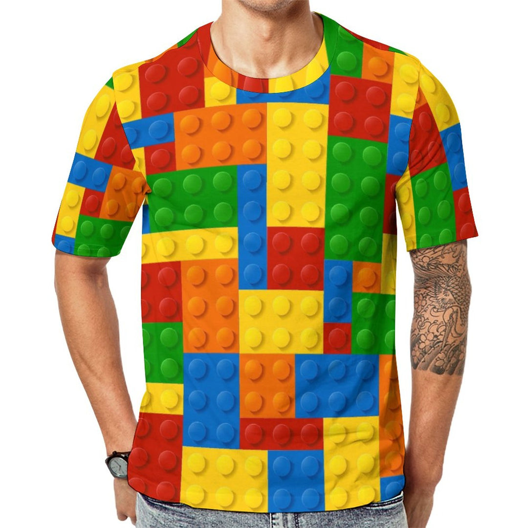 Men's Round Neck Building Block Print Casual T-shirt 2307100824