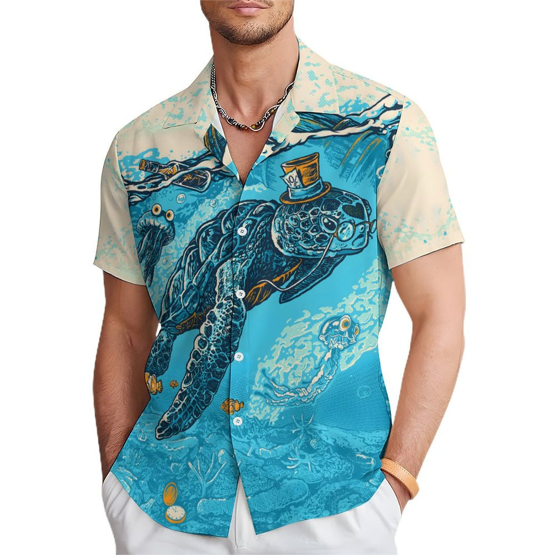 Men's Breast Pocket Turtle Casual Short Sleeve Shirt 2402000022