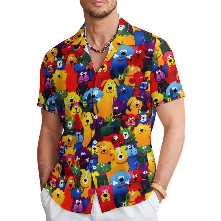 Men's Colorful Dog Casual Short Sleeve Shirt 2311000241